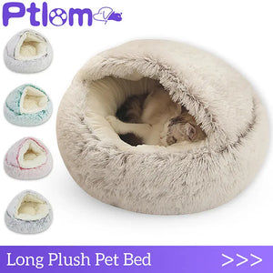 Winter Long Plush Pet Cat Bed round Cat Cushion Cat House 2 in 1 Warm Cat Basket Cat Sleep Bag Cat Nest Kennel for Small Dog Cat